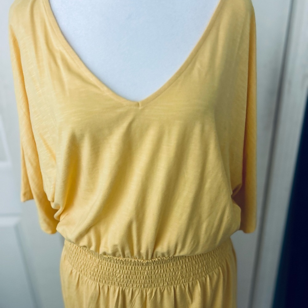 WHBM Size M Butter Yellow Slub Smocked Kimono Dress Beach Coastal Reaortwear - Picture 7 of 12
